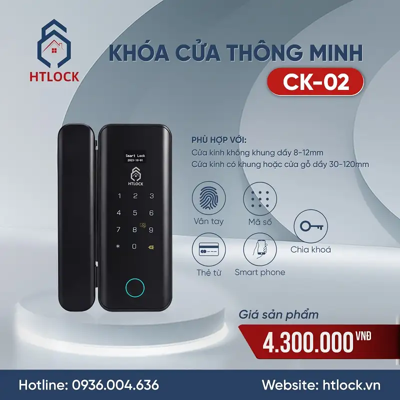 Khóa cửa vân tay thông minh cửa kính CK-02