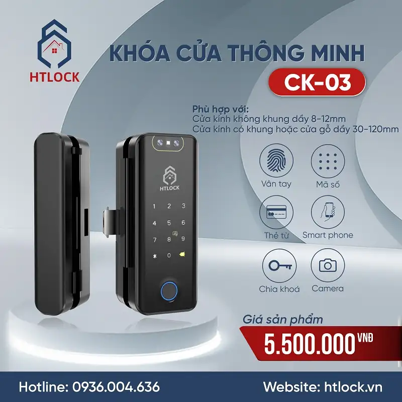 Khóa cửa vân tay thông minh cửa kính nhận diện khuôn mặt CK-03